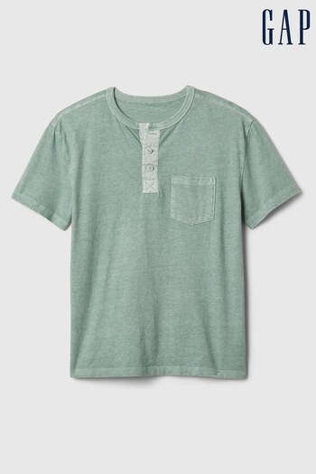 Gap Green Vintage Henley Short Sleeve Crew Neck T-Shirt (4-13yrs) (K93836) | £12