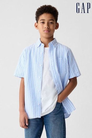 Gap Blue Stripe Print Short Sleeve Shirt (4-13yrs) (K93848) | £18