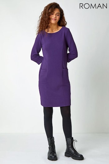 Roman Purple Textured Pocket Shift Dress (K94014) | £40