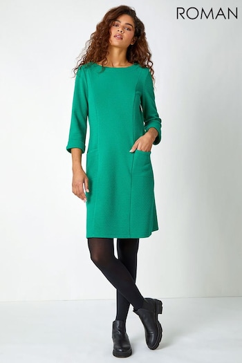 Roman Green Textured Pocket Shift Dress (K94027) | £40