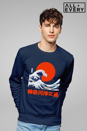 All + Every Blue Graphic Wave Hokusai Mens Sweatshirt (K94068) | £36