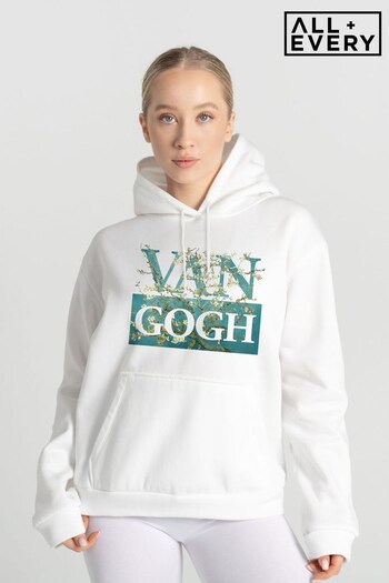 All + Every White Van Gogh Blossoms Womens Hooded Sweatshirt (K94091) | £40