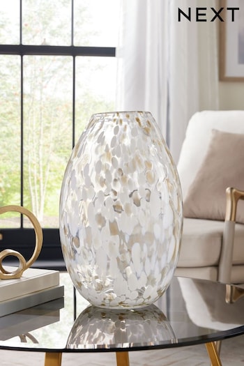 White/Gold White and Gold Glass Large Confetti Flower Vase (K94094) | £46