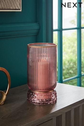 Pink Ribbed Glass Hurricane Medium (K94107) | £18