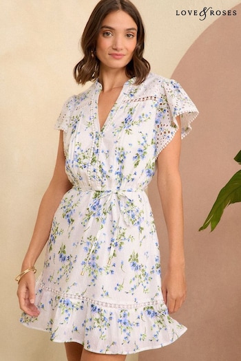 Lift, Slim & Shape Floral Printed Broderie Flutter Sleeve Mini Dress (K94143) | £55