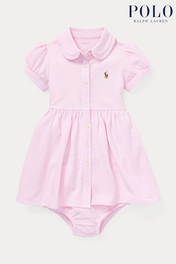 Polo Ralph Lauren Baby Light Pink Shirt Romper Dress (K94174) | £79