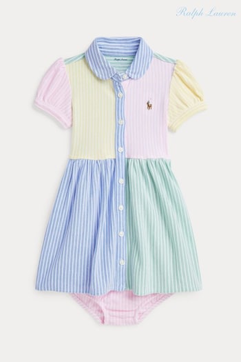 Polo mel Ralph Lauren Baby Green Striped Oxford Shirt Dress (K94175) | £95