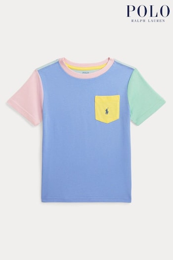 Polo Ralph Lauren Boys Blue Colourblock Cotton Pocket T-Shirt (K94371) | £49 - £55