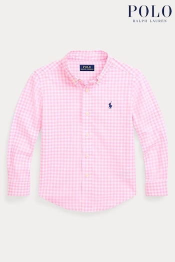 Polo kawy Ralph Lauren Boys Pink Striped Cotton Poplin Shirt (K94372) | £75 - £79