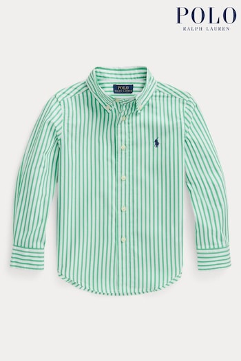 Polo Ralph Lauren Boys Green Striped Cotton Poplin Shirt (K94373) | £75 - £79