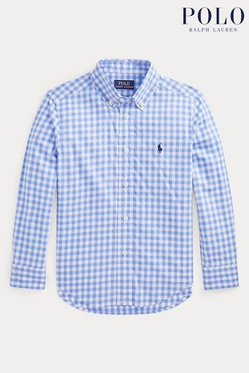 Polo Ralph Lauren Boys Blue Gingham Cotton Poplin Shirt (K94374) | £75 - £79