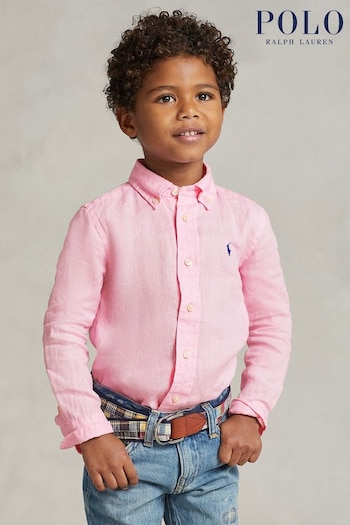 Polo kawy Ralph Lauren Boys Linen Long Sleeve Shirt (K94376) | £79 - £89