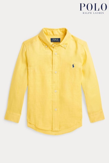 Polo kawy Ralph Lauren Boys Linen Long Sleeve Shirt (K94379) | £79 - £89