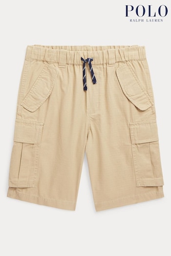 Polo Ralph Lauren Boys Beige Cotton Ripstop Cargo Utility Shorts Schwarz (K94381) | £79