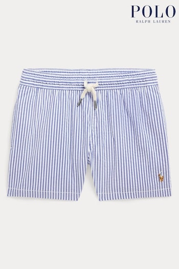 Polo graphic-print Ralph Lauren Boys Blue Seersucker Traveller Swim Shorts (K94385) | £65 - £75