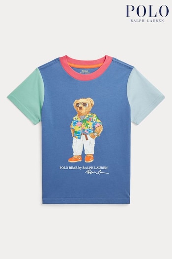 Polo Ralph Lauren Boys Blue hilfiger Polo Bear Colourblock T-Shirt (K94387) | £59