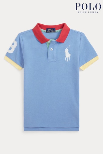Polo Ralph Lauren Boys Blue Big Pony Colour Block Cotton Polo Shirt (K94388) | £75 - £79