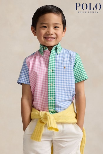 Loafers & Work Shoes Boys Blue Gingham Oxford Short Sleeve Fun Shirt (K94427) | £79 - £89