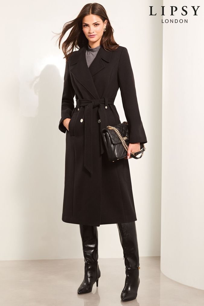 Lipsy contrast piping belted mac online