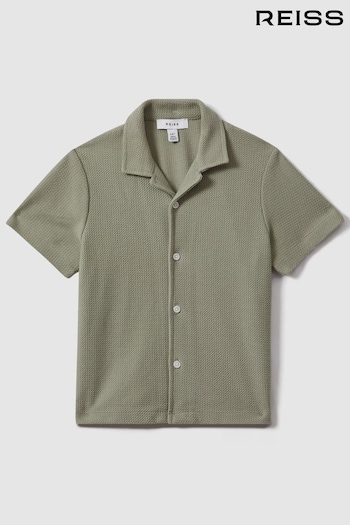 Reiss Pistachio Gerrard Teen Textured Cotton Cuban Collar Shirt (K95878) | £36