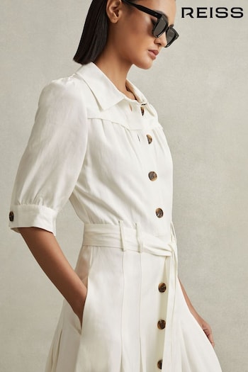 Reiss White Malika Petite Belted Cap Sleeve Midi Dress (K95881) | £188