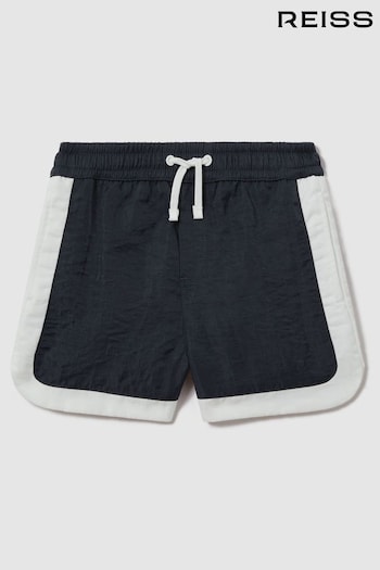Reiss Navy/Ecru Surf Contrast Drawstring Swim leather Shorts (K95892) | £28