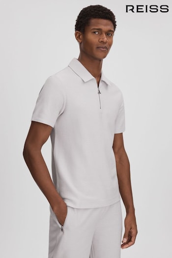Reiss Silver Felix Textured Cotton Half Zip half-sleeved Polo Shirt (K95907) | £68