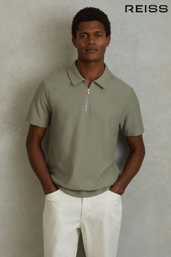 Reiss Pistachio Felix Textured Cotton Half Zip Polo Nsw Shirt (K95912) | £68