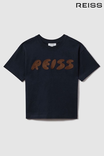 Reiss Navy Sands Cotton Crew Neck Motif T-Shirt (K95934) | £24