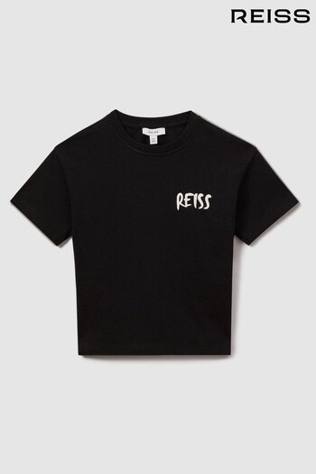 Reiss Washed Black Abbott Teen Cotton Motif T-Shirt (K95935) | £24