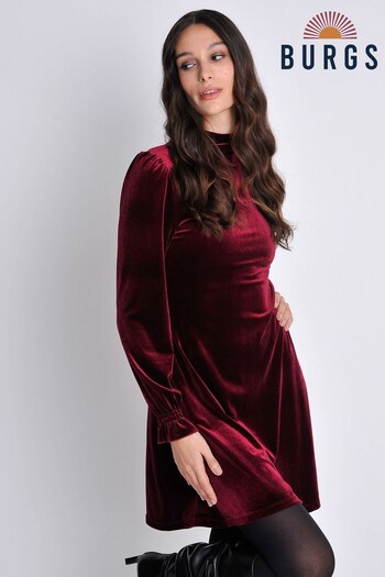 Burgs Womens Red Georgia Velvet Roll Neck A-Line Tunic Dress (K95999) | £54