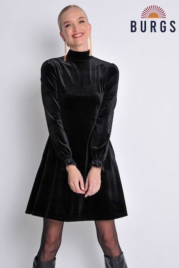 Burgs Womens Georgia Velvet Roll Neck A-Line Black Tunic Dress (K96000) | £54
