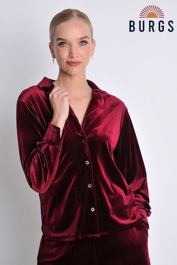 Burgs Womens Red Ivybridge Velvet Oversized Printed Shirt (K96001) | £56