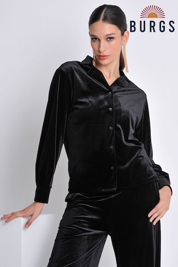 Burgs Womens Velvet Oversized Printed Black Shirt (K96036) | £56