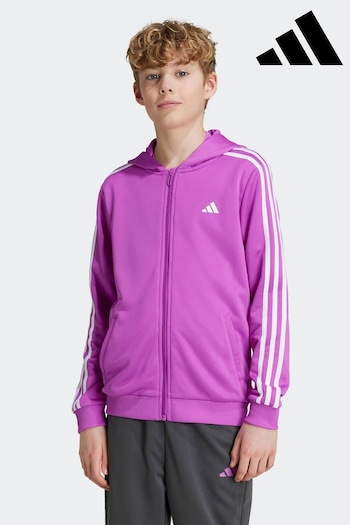 adidas Purple Train Essentials AEROREADY 3-Stripes Regular-Fit Full-Zip Hoodie (K96209) | £33