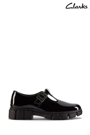 Clarks Black Pat Evyn Bar Y Shoes (K96222) | £52 - £54