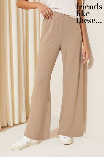 Gifts Under £15 Beige Petite Soft Touch Wide Leg Jersey Trousers (K96834) | £25