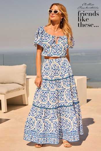 Friends Like These Blue Floral Petite Tiered Cotton Maxi Skirt (K96837) | £40