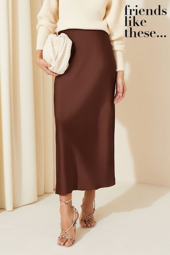 Friends Like These Brown Satin Bias Cut Maxi Skirt (K96842) | £32