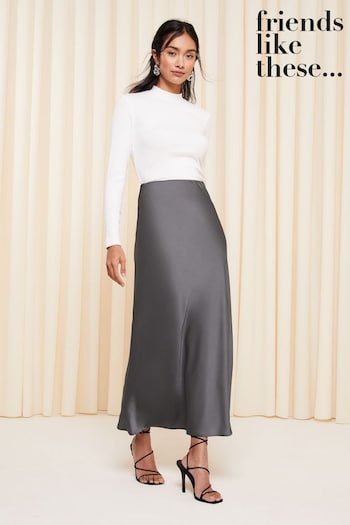 adidas QT T-shirt Femme Grey Petite Satin Bias Cut Maxi Skirt (K96843) | £32