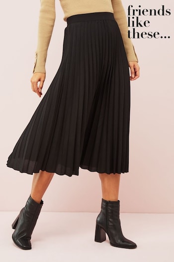 Friends Like These Black Petite Pleat Summer Midi Skirt (K96847) | £36