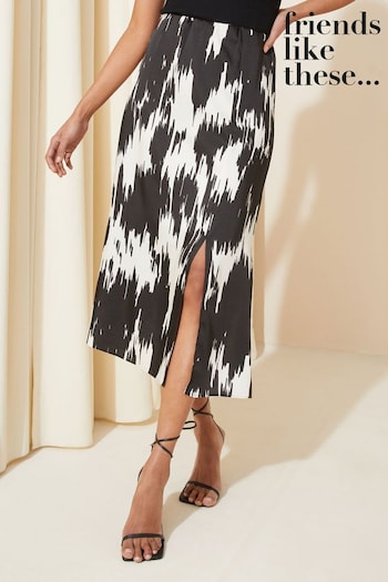Sets & Outfits Black/White Split Front Midi Satin Skirt (K96857) | £30