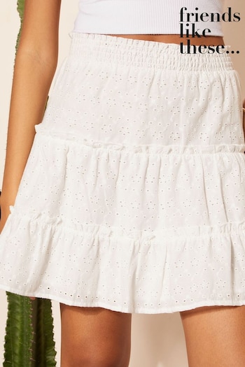 Tops & T-Shirts White Petite Broderie Tiered Mini Skirt (K96865) | £30