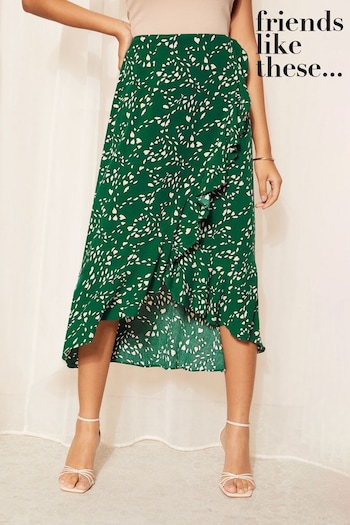 Friends Like These Green Ruffle Front Tie Waist Midi Skirt (K96867) | £29