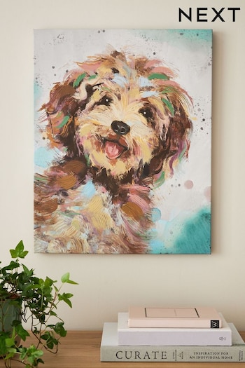 Teal Blue Small Charlie Cockapoo Dog Canvas Wall Art (K96931) | £22