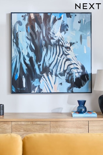 Teal Blue Zebra Framed Canvas Wall Art (K96974) | £80