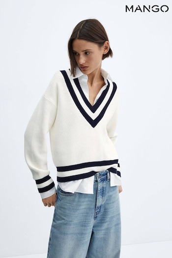 Mango Contrasting V-Neck Sweater (K96975) | £36