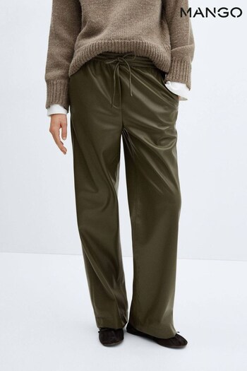 Mango Leather Effect Elastic Waist Brown Trousers (K96993) | £56