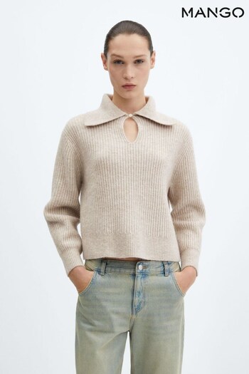 Mango Camp Collar Knit Brown Sweater (K97012) | £36