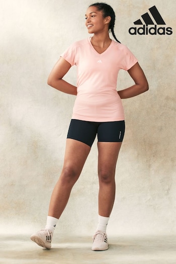 adidas Light Pink Aeroready Train Essentials Minimal Branding V-Neck T-Shirt (K97213) | £20